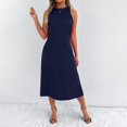 thumbnail image 2 of Women's Sleeveless Round Neck Split Hem Dress - Flowy Casual Summer Party Outfit - Loose Fit - XS-XXL Sizes, 2 of 8
