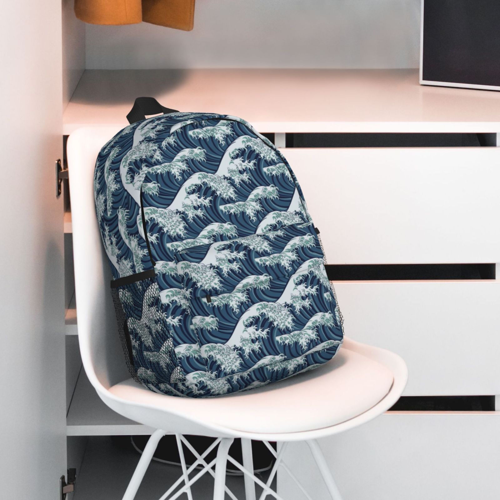 Rateoe A Japanese Great Wave Pattern Student Backpack Water-resistant Backpack 15-inch Laptop Backpack Lightweight Adjustable School Backpack