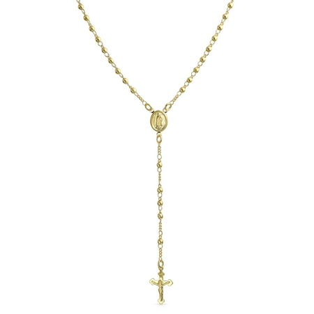 Amber Bead Necklace (Virgin Mary Catholic Rosary Beads 18k Gold Plated Brass Necklace Prayer Virgin de Guadalupe Rosario)