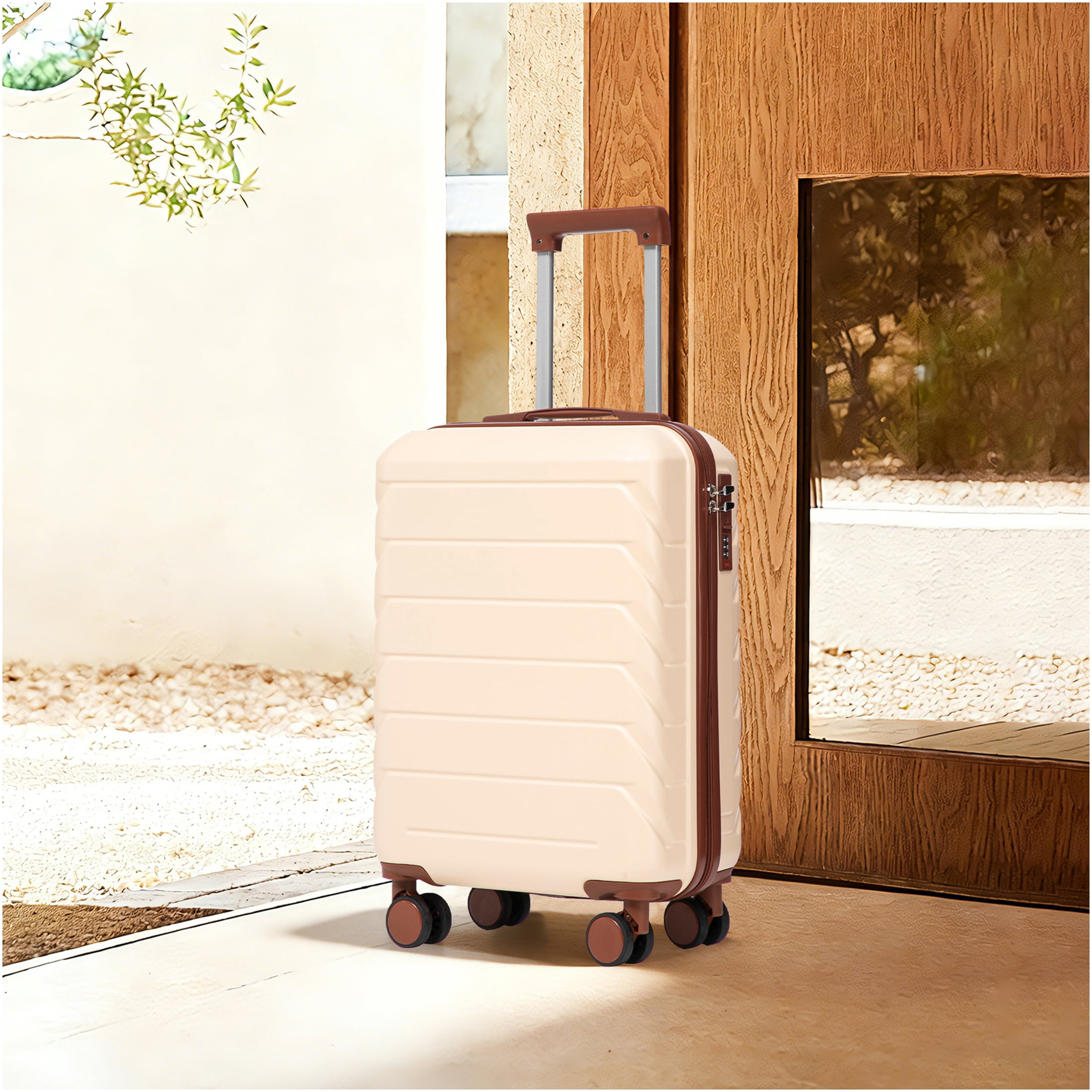 JERFIT Beige 20 Inch Carry On Luggage, Hardshell Spinner Suitcase with TSA Lock, 360° Silent Wheels & Retractable Handle for Air Travel