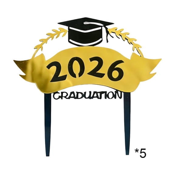 2026 Graduation Acrylic Cake Toppers 6 Pack for Campus Party Cake & Dessert Table Decor, Mirror Texture Bachelor Cap Design for Youngster Celebration, Commemorative Cake Insert for Graduation Gift