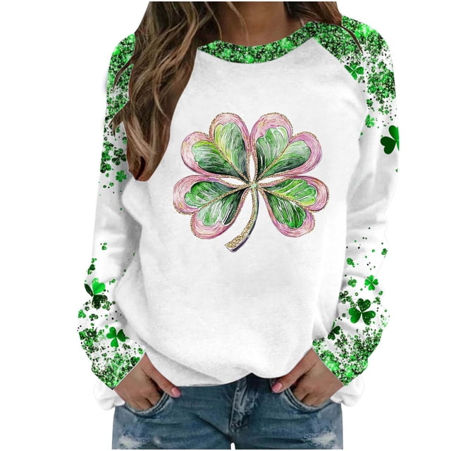 Chandail de la Saint-Patrick pour Femmes, Haut Décontracté Imprimé à Manches Longues Coupe Ample avec Encolure Ronde pour Usage Quotidien
