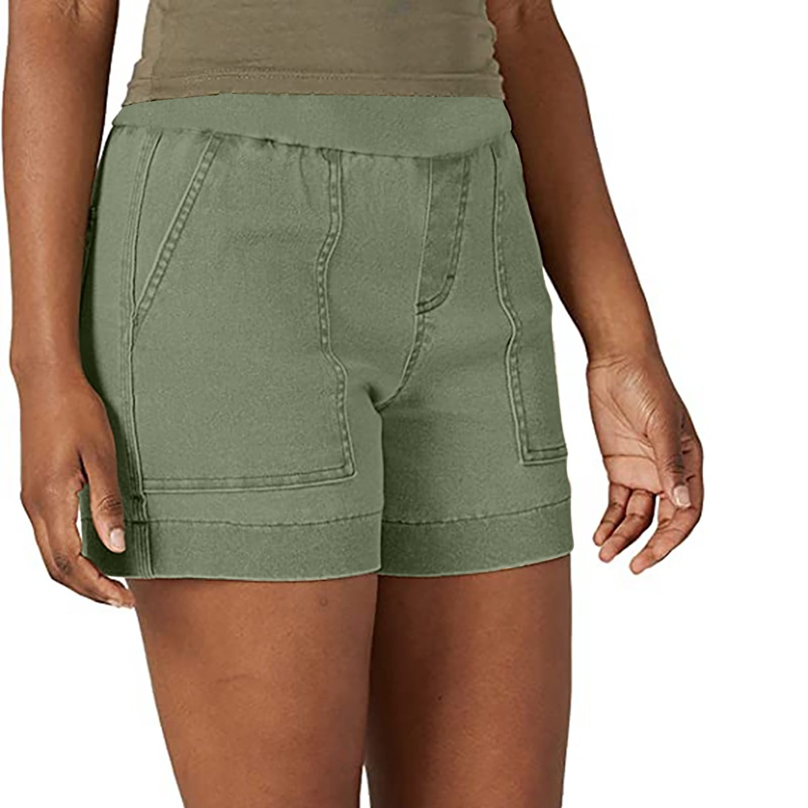 FAKKDUK Womens Shorts Casual Stretch Twill High Waist Bermuda Shorts