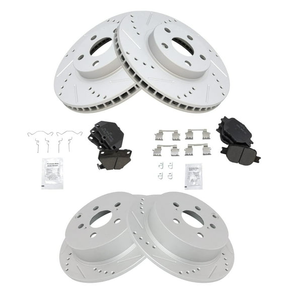 TRQ Front and Rear Performance Brake Pad & Rotor Kit Brake Pads Brake Rotors Set Ceramic Premium G-Coated Fits Select 2000-2005 Toyota Celica