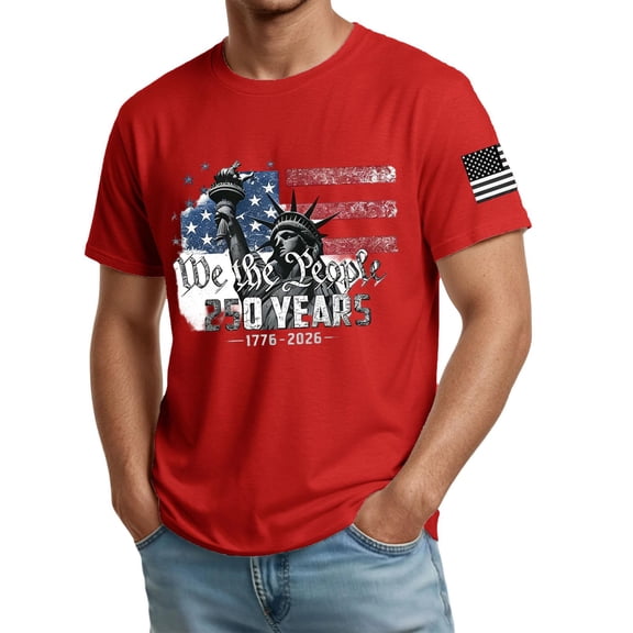 Men's Anniversary USA Shirt 1776 - 2026 Patriotic American Flag Freedom Shirts We The People 250 T-Shirt Summer Casual Fashion Tops,Red,M