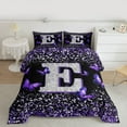 thumbnail image 2 of Feelyou Fashion Monogrammed E Queen Comforter Set, Bling Butterfly Animal Bedding Sets, Black Purple Sequin Print Reversible Bedding Comforter Set, Breathable Home Decor, 3-Piece, 2 of 8