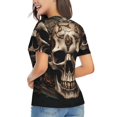 thumbnail image 3 of Honeii Metal Style Horned Skull Print Women's Classic V-Neck T-Shirt,Womens Fashion Tops,Stylish Everyday Top for Women, Casual Summer Spring Outfits Clothes-Medium, 3 of 5