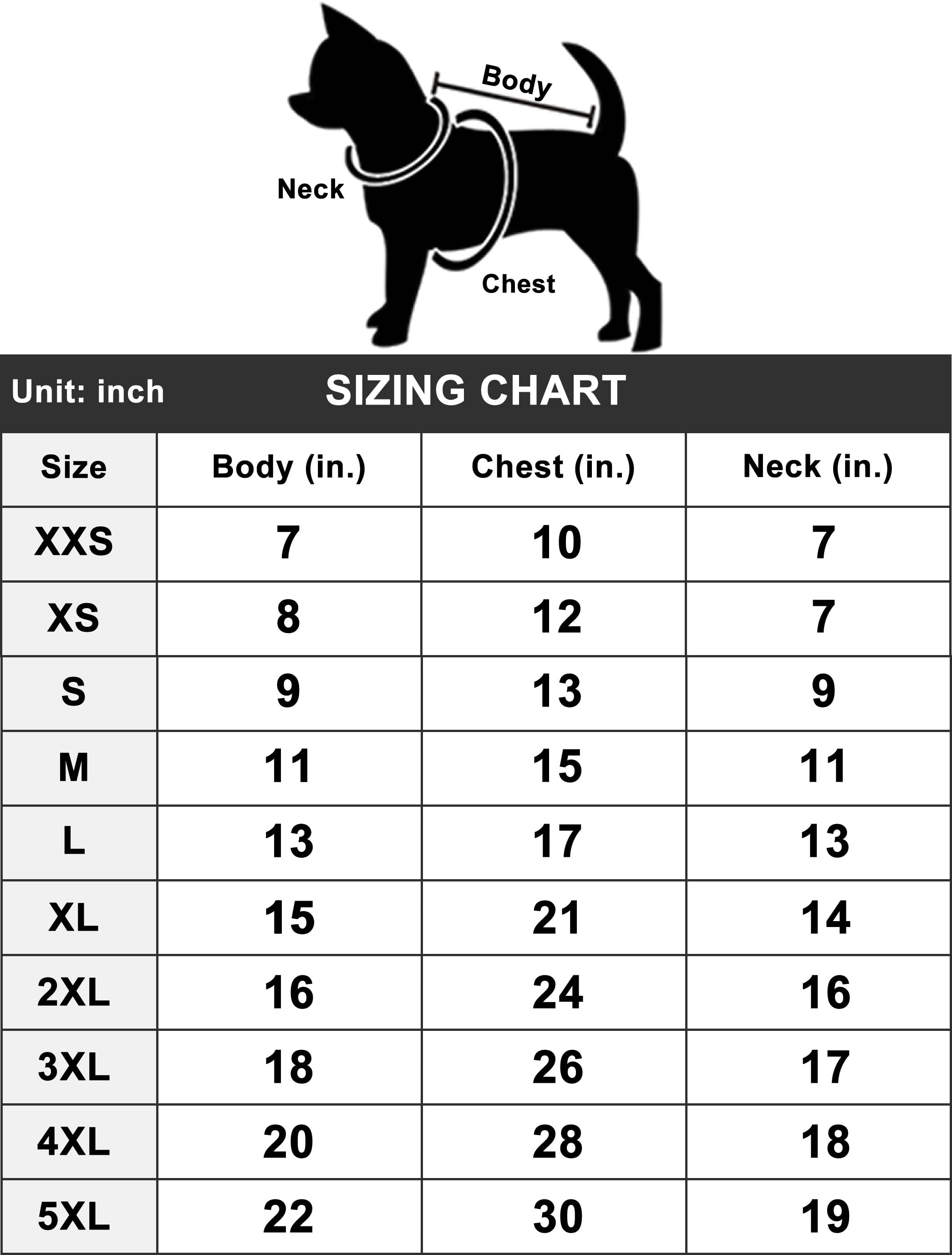 Dog Clothes Size Chart By Breed