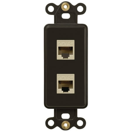Double Ethernet Data Jack Rocker Insert Wallplate, Brown
