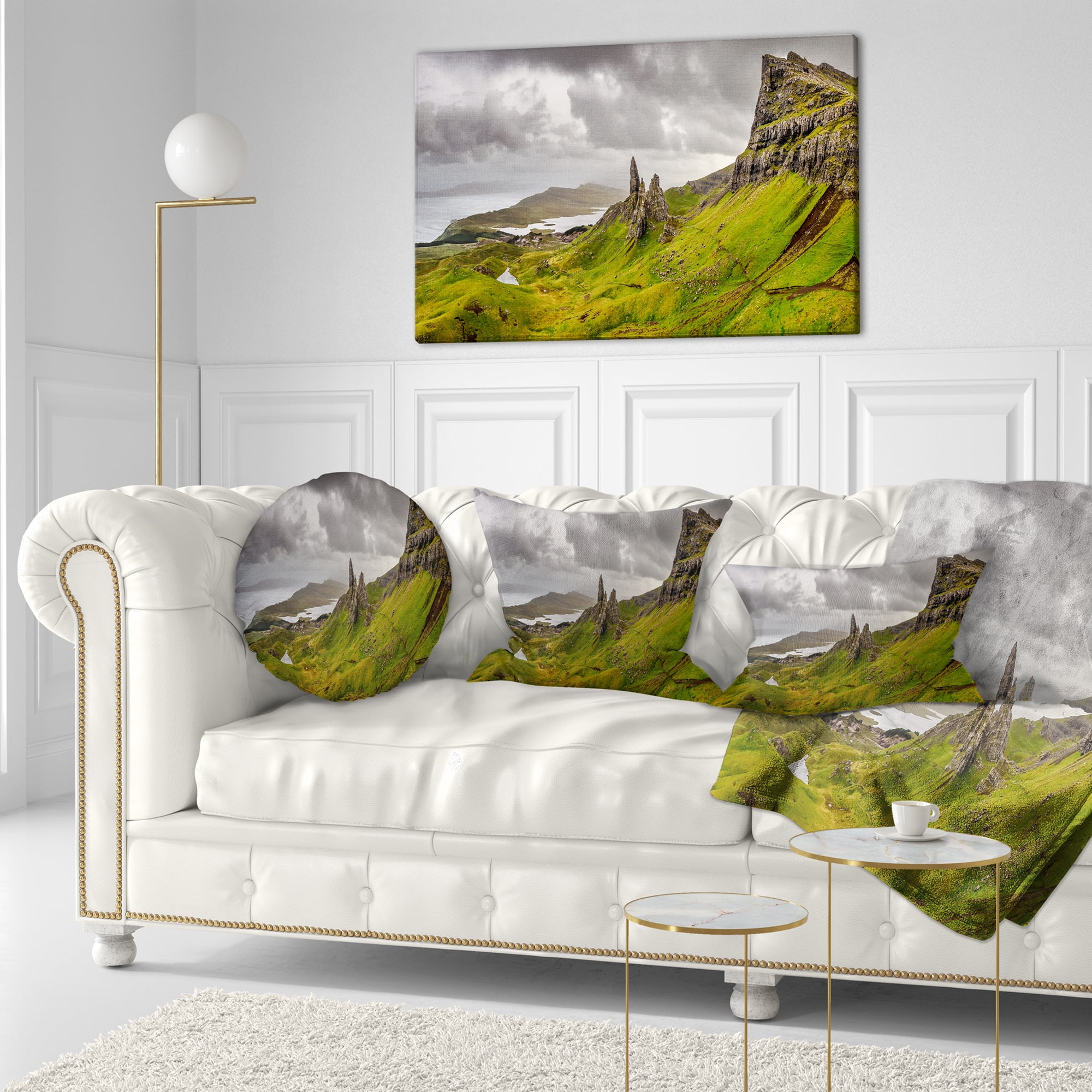Designart Storr Mountains Panorama - Landscape Photography Throw Pillow - 12x20