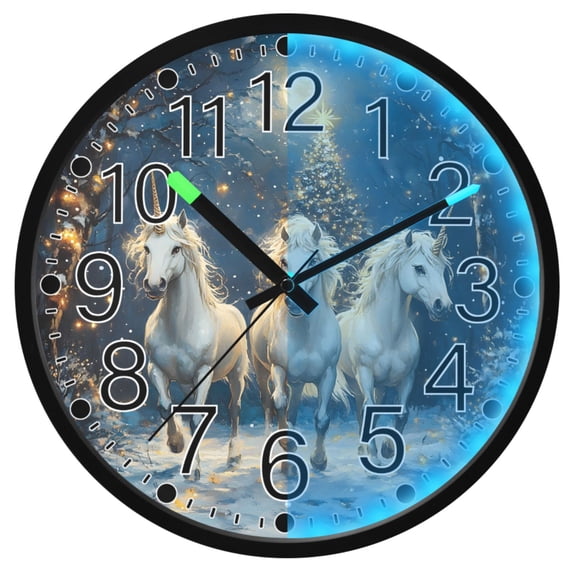 Ryvnso Horse in Winter 12 Inch Night Light Wall Clock Silent Battery Operated Luminous Clocks
