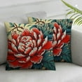 thumbnail image 2 of Nawypu  Chinoiserie Coral Peony Floral Lumbar Cushion Cover Peony Flower Teal Green and Red Throw Pillows Japanese Chinoiserie Accent Pillow for Sofa Couch Car Chair 2pcs White, 2 of 6
