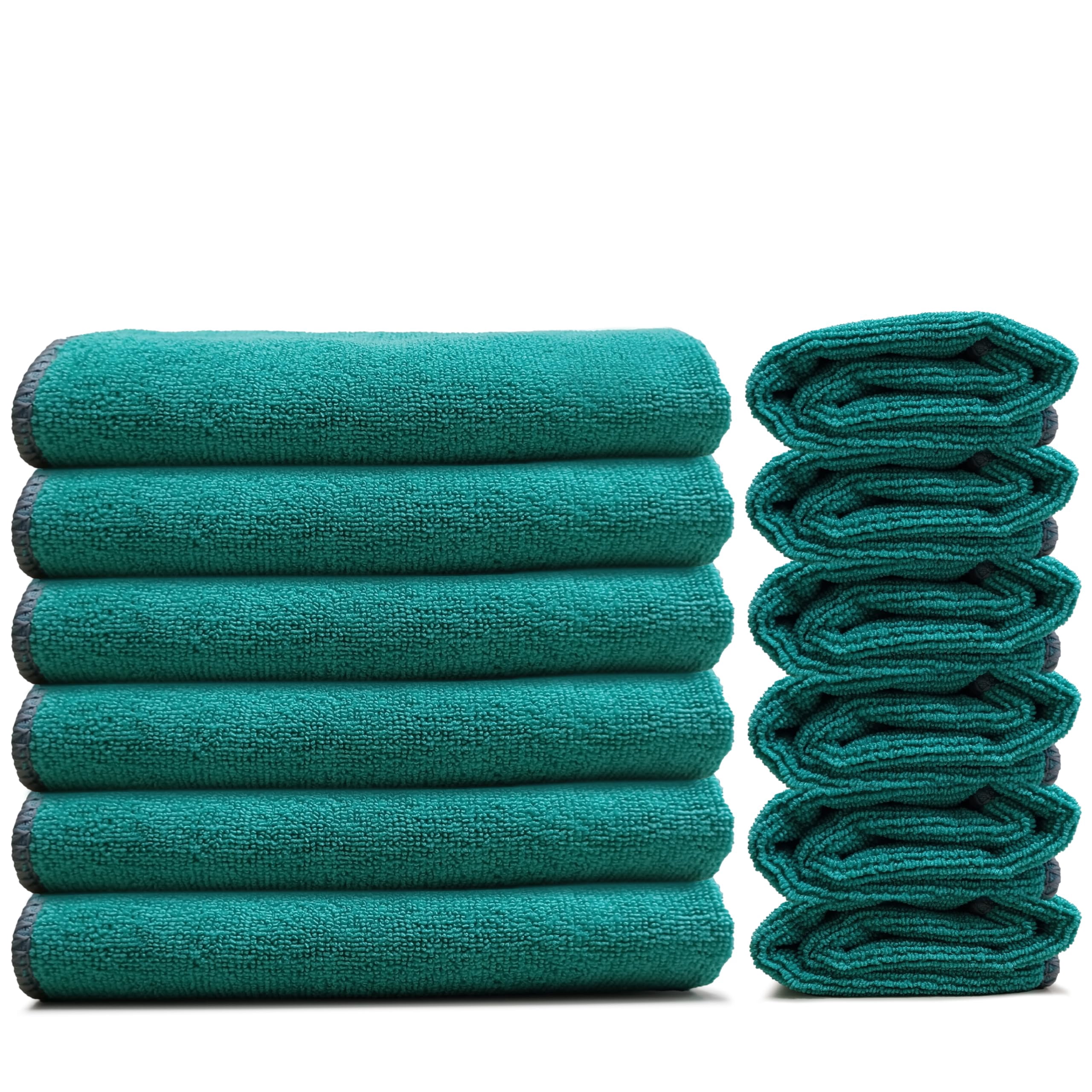 EvaClean Premium Microfiber Cleaning Cloths 16”x16” (Green) - Reusable, Washable, Non-Scratch Towels for Cleaning, Dusting, Polishing, 12-Pack