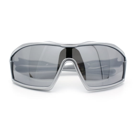 Boys Child Size Wrap Shield Aerodynamic Sport Plastic Sunglasses Silver - Silver Mirror