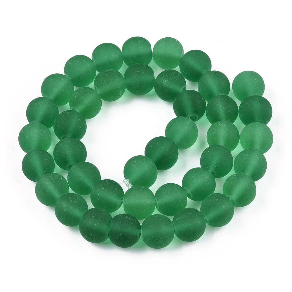 Transparent Glass Beads Strands Frosted Round Sea Green 9.5~10mm Hole: 1.5mm 41~42pcs/strand 14.88~15.12 inch(37.8~38.4cm)