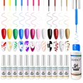 thumbnail image 1 of eodci Nail Art Gel Liner Set 12 colores negro rojo rosa amarillo verde brillo otoño invierno esmalte de gel para remolinos diseños de pintura de punta francesa remojar cepillo fino incorporado DIY kit, 1 of 5