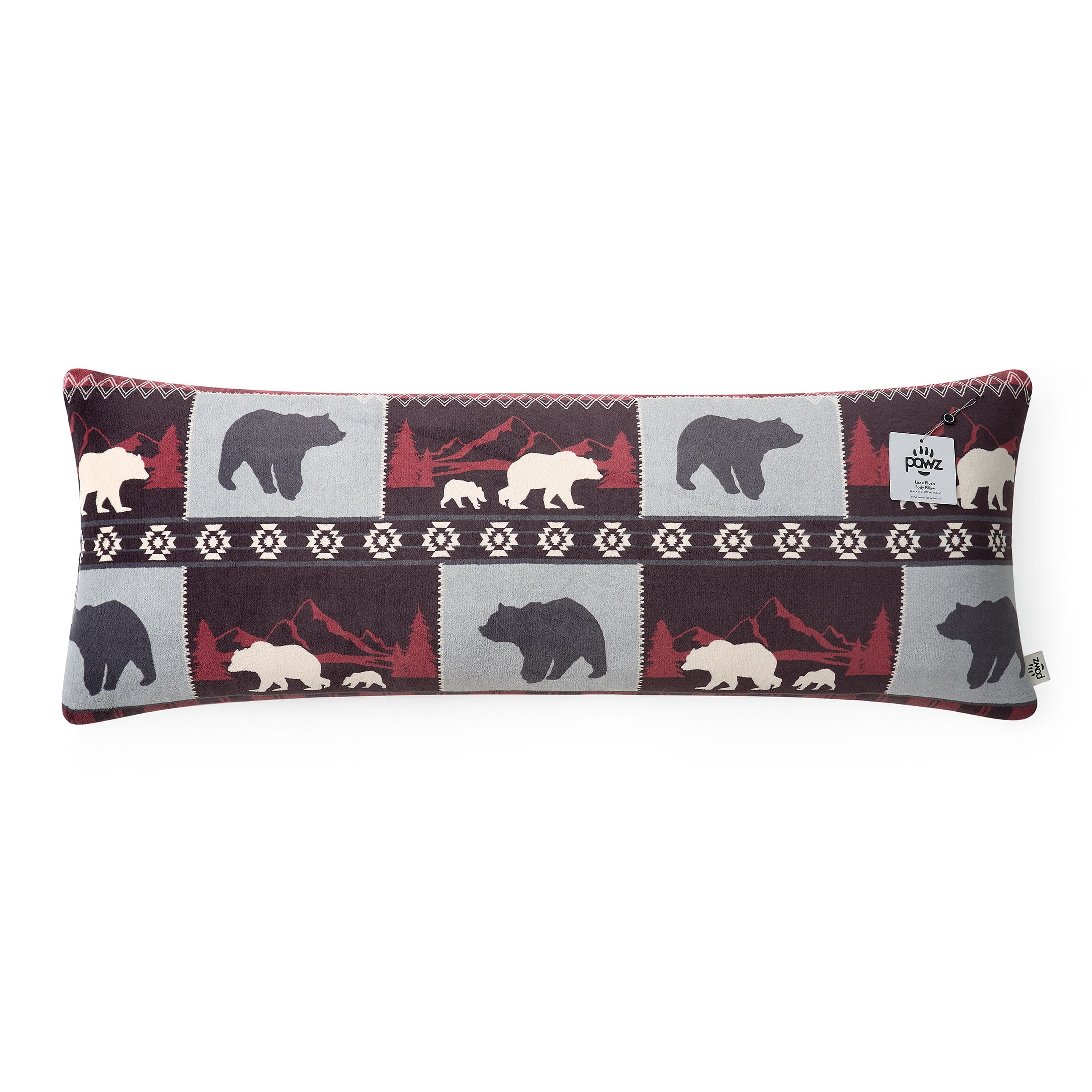 Pawz Red Bear Soft Fleece 20"x54" Body Pillow, for Adults and Teens