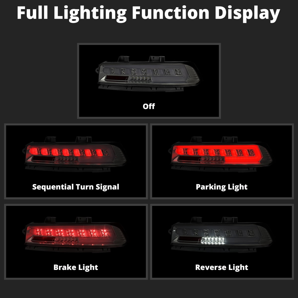 Spec-D Tuning Smoke Full LED Tail Lights w/ Sequential Turn Signals Compatible with 2014-2015 Chevy Camaro, Left + Right Pair Assembly