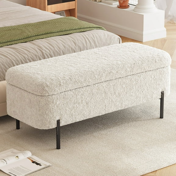 Guyii Upholstered Ottoman Storage Bench, End of Bed Bench for Bedroom, Shoe Bench for Living Room, Foyer, Entryway, Hallway, Beige