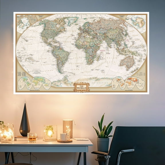 24x36 Inch Tear-Proof World Wall Map - Homeschool Approved Fabric for Command Centers & Geography Lessons