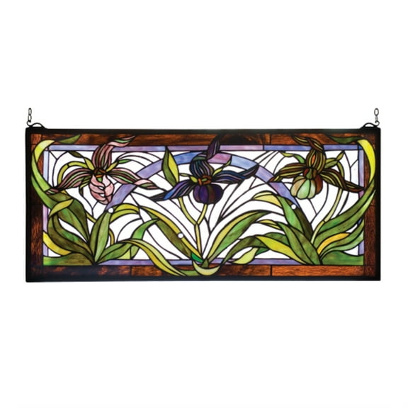 29"W X 13"H Lady Slippers Stained Glass Window