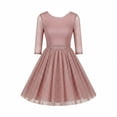 thumbnail image 7 of Karymi Easter Dress Glitter Mesh Cocktail Party Dress, Round Neck 3/4 Sheer Sleeve High Waist A-Line Knee Length Dress, Sparkly Tulle Evening Dress Dresses for Women, 7 of 7