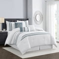 thumbnail image 2 of Nanshing Home Striped 7 Piece Blue Comforter Set, Queen Size Microfiber Bedding, All Season Polyester Bedding Set, Bed Skirt, Pillows & Shams, 2 of 7
