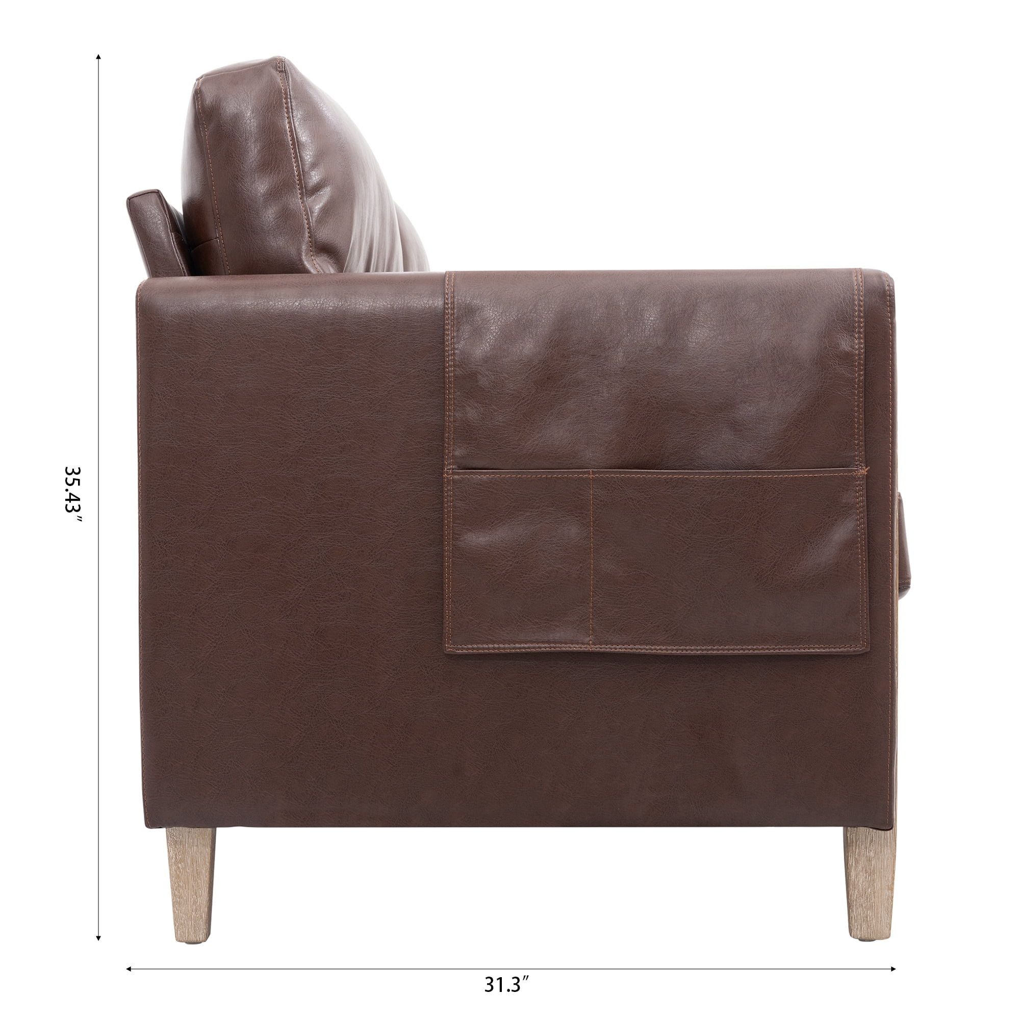 PU Leather 3 Seater Sofa,79.5" Mid Century Modern Upholstered Sofa Couch with 2 Side Storage Pockets,for Living Room,PU Brown