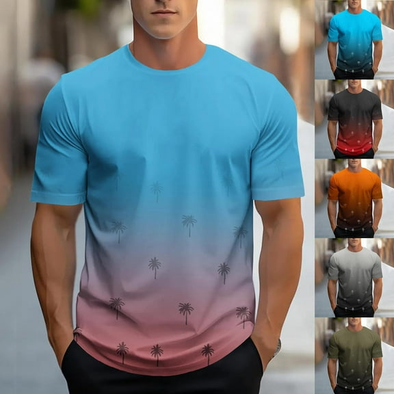 Jinhomg Mens Athletic T-Shirts 2025 Trendy Gradient Color Sports Tees Big and Tall Comfort Short Sleeve Crew Neck Workout T Shirt Casual Daily Wear Clearance Items for Women Army Green XXL
