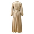 thumbnail image 4 of FYEGRE Clergy Dress for Women Long Sleeve A Line Elegant Maxi Dress with Tab Insert Stand Collar and Belt 1-Beige S, 4 of 7