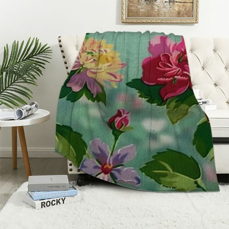 Palnkart Flowers Colorful Warm Lightweight Soft Fleece Blanket Throw Blanket for Living Rooms Sofa Decor All Seasons Bed 60x80in