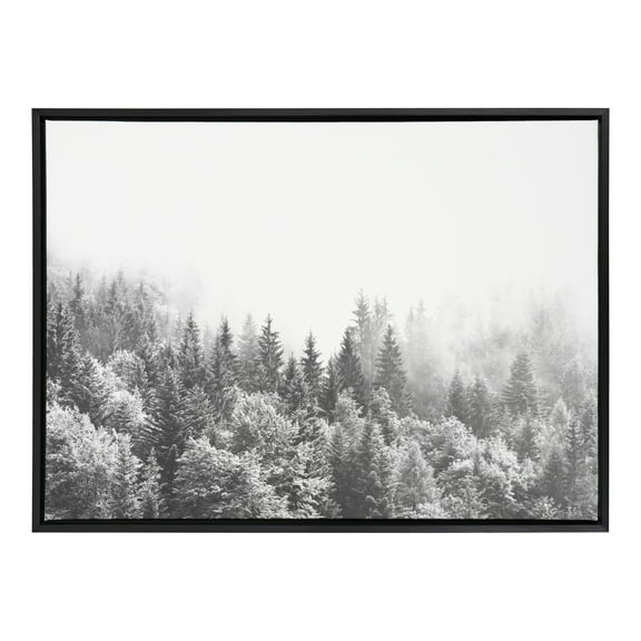 Kate and Laurel Sylvie Forest On A Foggy Day BW Framed Canvas Wall Art by The Creative Bunch Studio, 28x38 Black, Decorative Nature Art for Wall