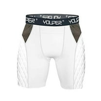 Youper Adult Elite Compression Padded Sliding Shorts w/Cup Pocket for Baseball, Football (White, Small)