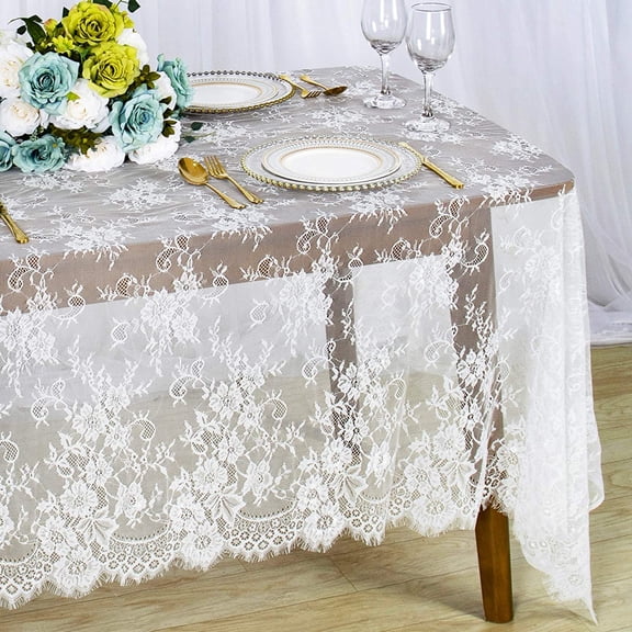 Lace Tablecloth 60×120 Inch for Rustic Boho Wedding Bridal Shower Party Decoration, Classy Rectangle Long Vintage Embroidered Reception Table Cloth Decor