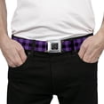 thumbnail image 3 of Buckle-Down Belt, Seatbelt Buckle Belt, Buffalo Plaid Black Purple, 34 to 52 Inches, 3 of 9