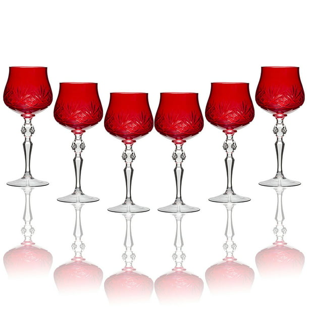 Set Of 6 Handmade Russian Cut Crystal Red Color Old