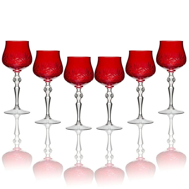 Set Of 6 Handmade Russian Cut Crystal Red Color Old