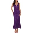 thumbnail image 2 of INSPIRE CHIC Vestido de cóctel maxi sin mangas con lentejuelas y escote en V para mujer color púrpura M, 2 of 6