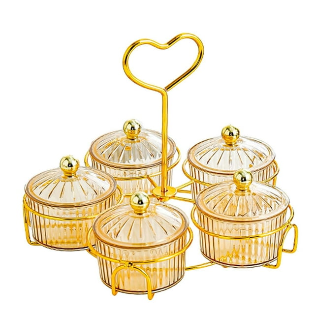 tamizeot Providing Clean Tidy Storage Options Glass Condiment Serving Tray Bar Container Condiment Dish Bowl Rack Serving Platter Brown 5 Bowls