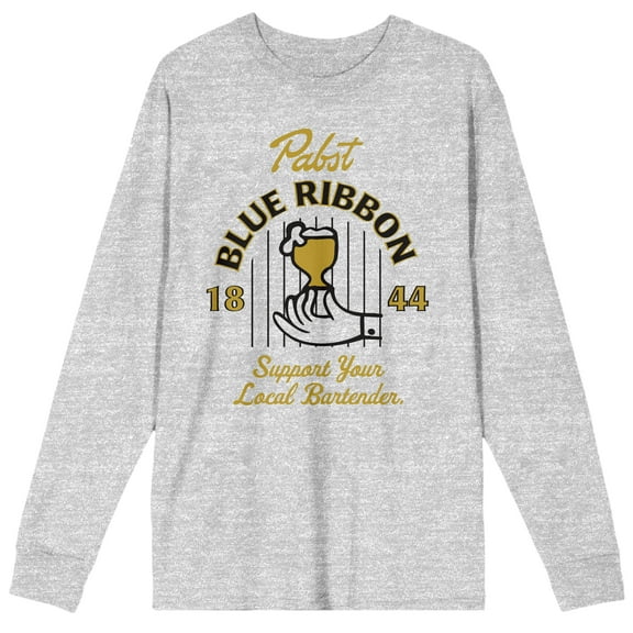 Pabst Blue Ribbon 1844 Beer Glass Logo Men's Athletic Heather Long Sleeve Shirt-3XL