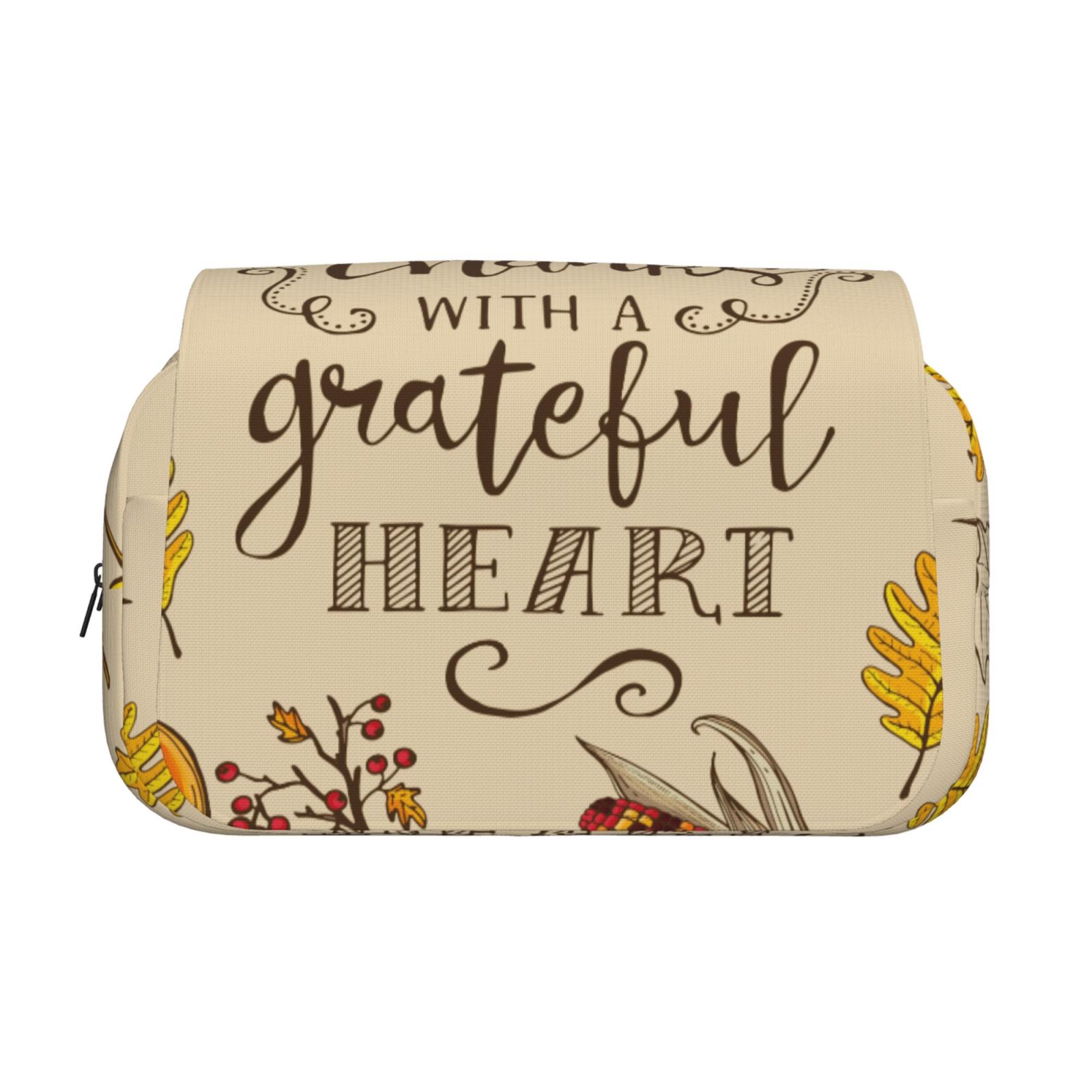 Rateoe Thanksgiving With A Grateful Heart Pattern Double Clamshell Pen Case, Storage Organizer with Two Zipper Compartments– Holds Up to 50 Pencils & Pens