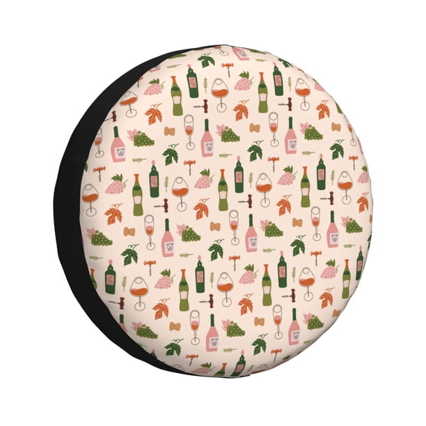 Fotbe Wine Bottles With Grapes Funda de Llanta de Repuesto con Estampado, Engrosada, Ajuste Universal para Jeep, Remolque, RV, SUV, Camión-15 inch