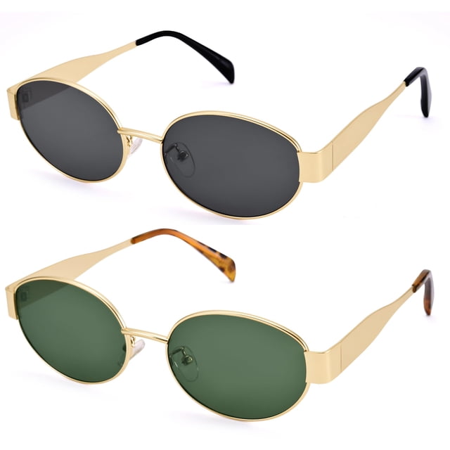 Lentes de Sol DIMENSIP Retro Ovalados con Montura Metálica Dorada Unisex