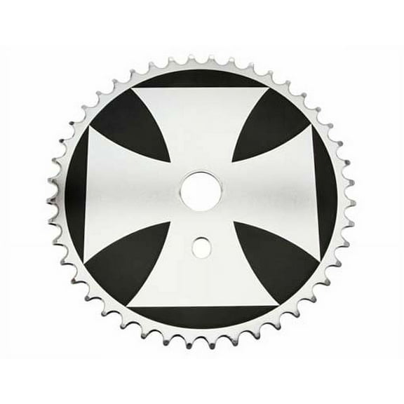 Sprocket Iron Cross 44t 1/2 X 1/8 Black/Chrome. for bicycles, bikes, for lowriders, beach cruiser, strech bikes, limos