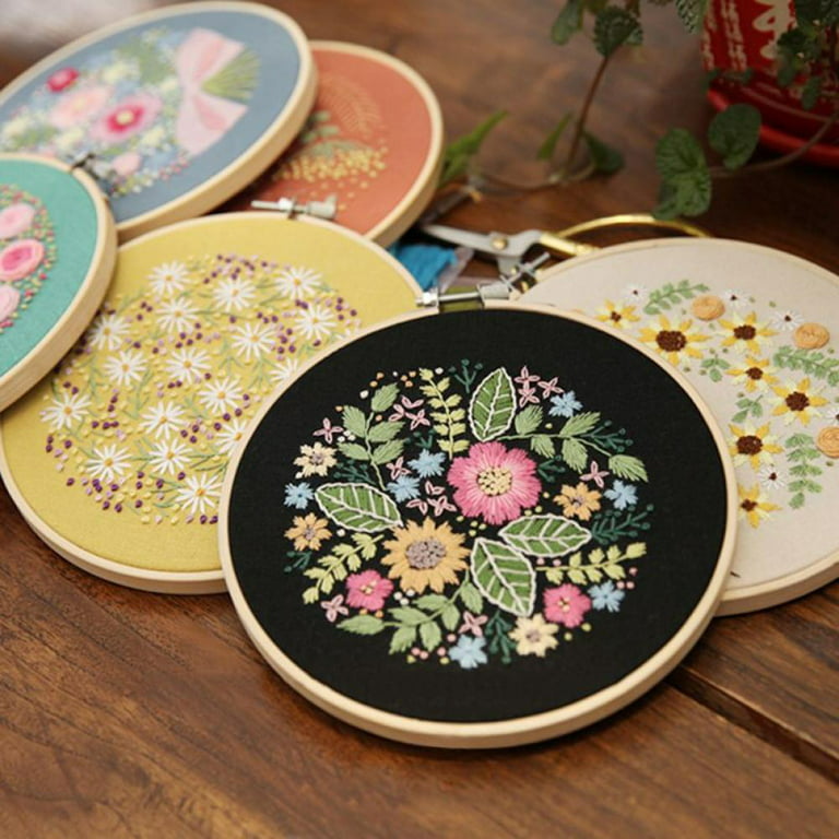 Embroidery Starter Kit for Beginners Stamped Cross Stitch Kits with Cute Flowers and Plants Patterns with Embroidery Hoops and Color Threads for