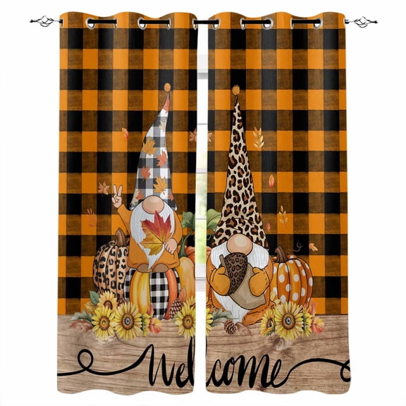 Gnome Pumpkin Blackout Curtains for Bedroom Living Room, Fall Sunflower Welcome 45 In Long Thermal Insulated Room Darkening Drapes Grommet Window Treatments, 42 x 45 In