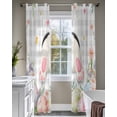 thumbnail image 4 of Easter Sheer Curtains 63 Inch Length 2 Panels Set for Living Room/Bedroom, Spring Rabbit Feet Eggs Botanical Floral Grey Plaid Kitchen Curtains Grommet Semi-Sheer Curtains Window Treatments 42"x63"x2, 4 of 7