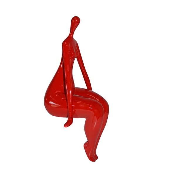 Modern Art Red Sitting on Edge Girl Made of Resin - Size: 8"L x 6"W x 15"H.