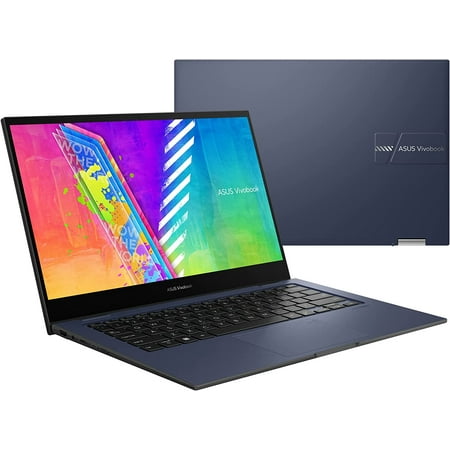 Restored ASUS VivoBook Go 14 Flip Thin and Light 2-in-1 Laptop, 14” HD Touch, Intel Celeron N4500 CPU, UHD Graphics, 4GB RAM, 64GB eMMC, NumberPad, Windows 11 Home in S mode, Quiet Blue, J1400KA-DS02T (Refurbished)