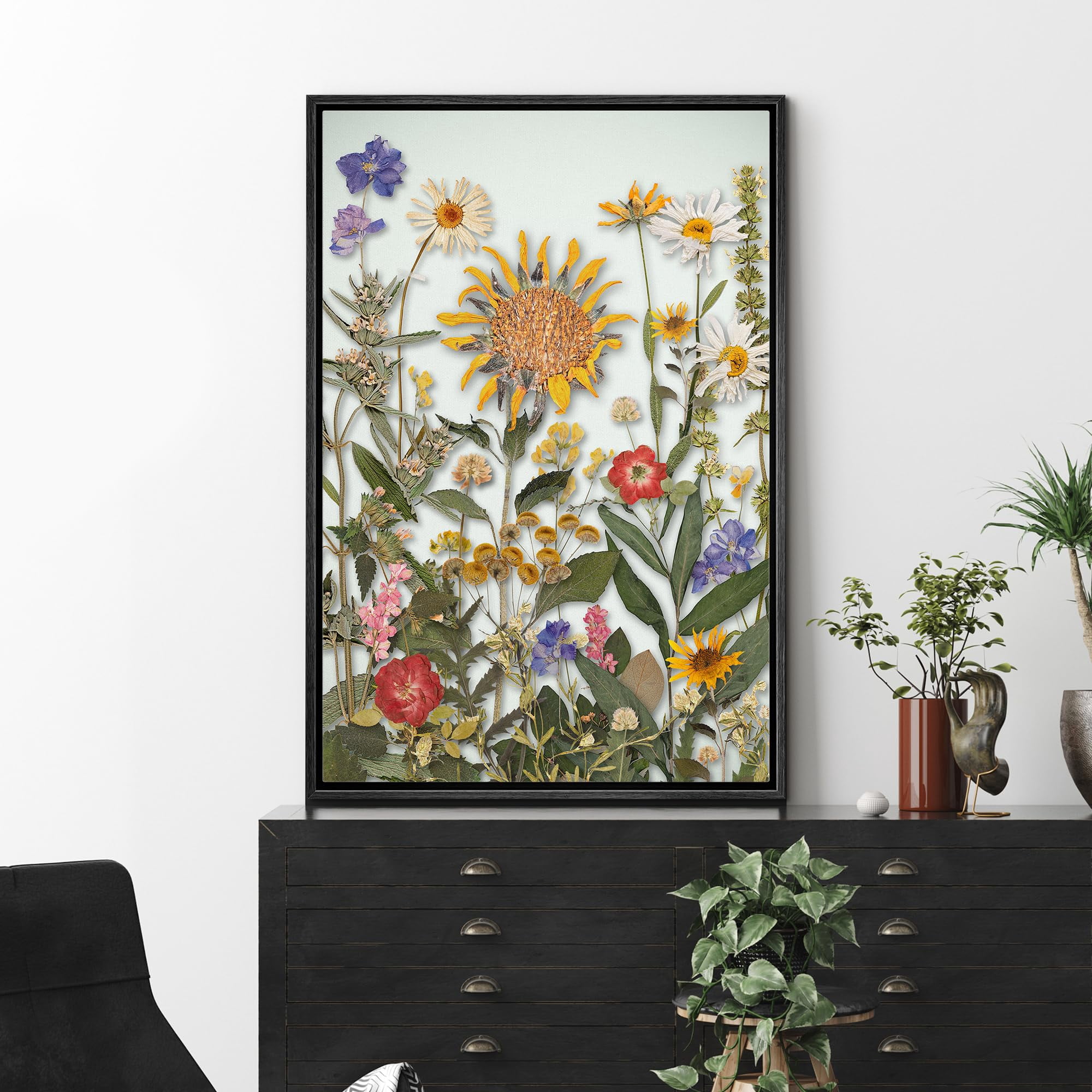IDEA4WALL Framed Canvas Wall Art Botanical Floral Arrangement with
